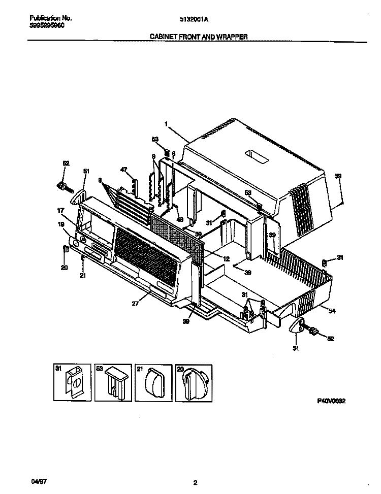 CABINET FRONT AND WRAPPER Diagram and Parts List for 5132001A  Frigidaire Air Conditioner