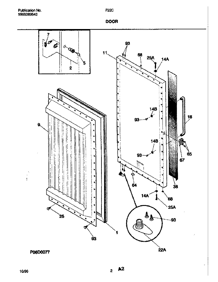 DOOR Diagram and Parts List for F22CW4  Frigidaire Freezer