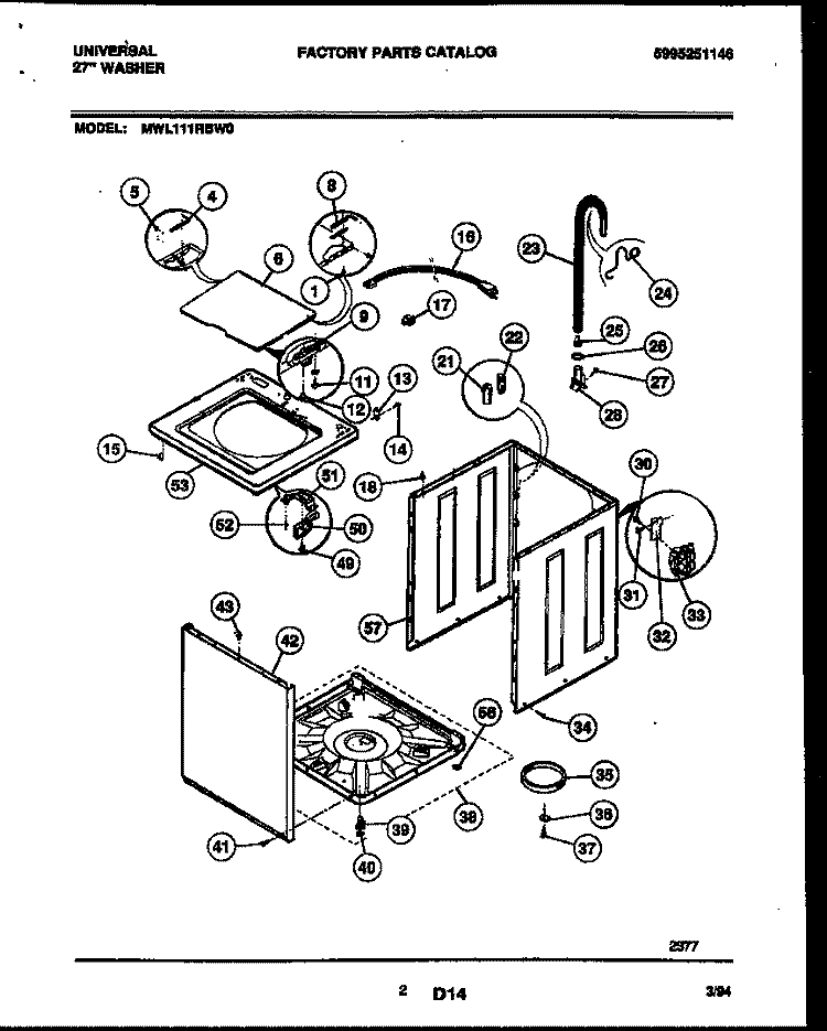 CABINET AND COMPONENT PARTS Diagram and Parts List for MWL111RBW0  Frigidaire Washer