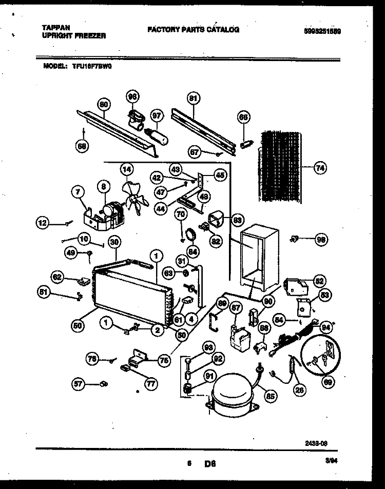SYSTEM AND ELECTRICAL PARTS Diagram and Parts List for TFU16F7BW0  Tappan Freezer