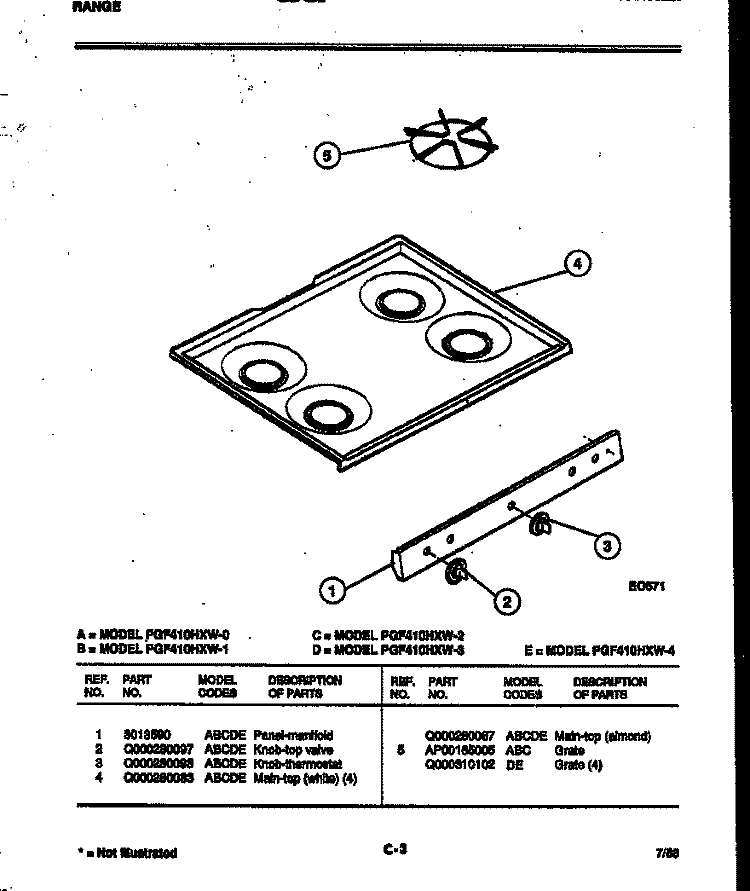 COOKTOP PARTS Diagram and Parts List for PGF410HXW2  Frigidaire Range