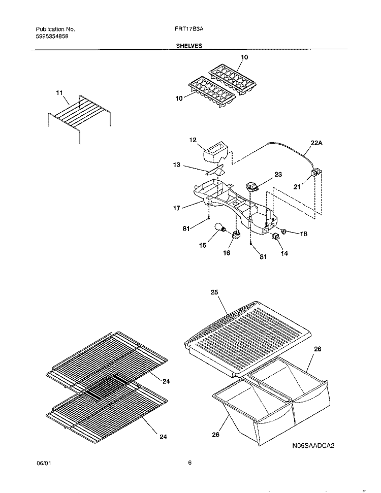 SHELVES Diagram and Parts List for FRT17B3AT1  Frigidaire Refrigerator