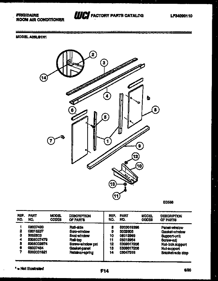 WINDOW MOUNTING PARTS Diagram and Parts List for A05LS1N1  Frigidaire Air Conditioner