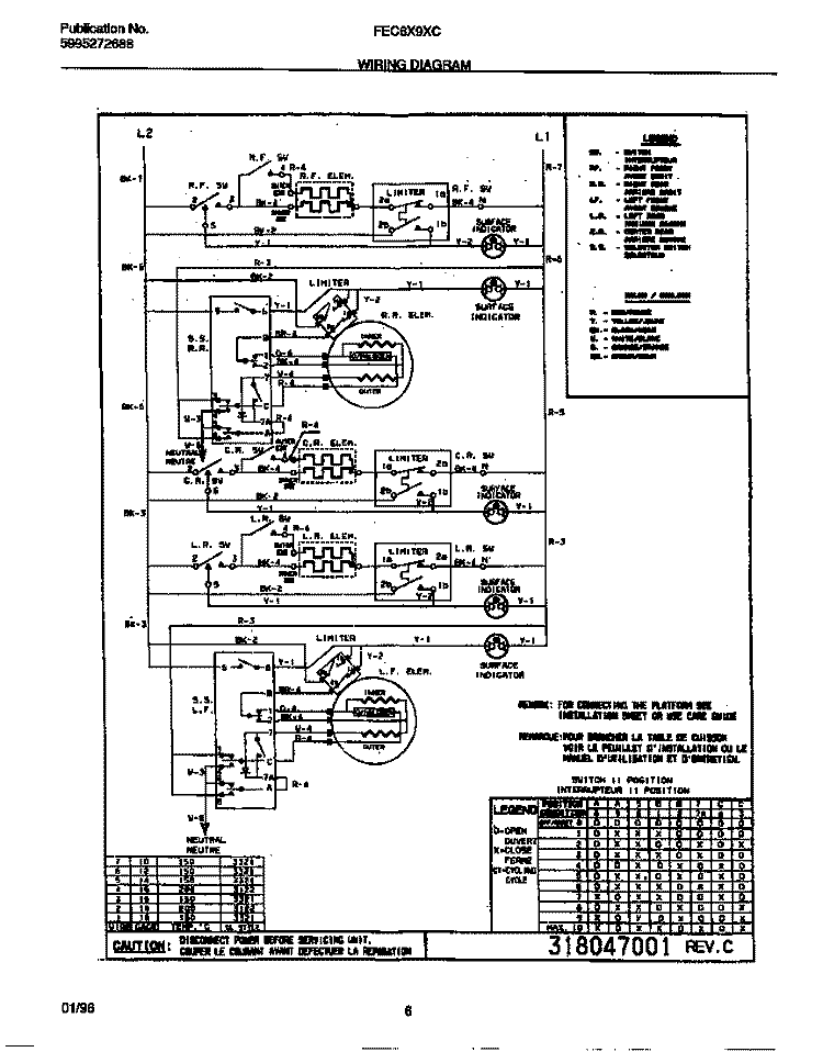 WIRING DIAGRAM Diagram and Parts List for FEC6X9XCC1  Frigidaire Cooktop