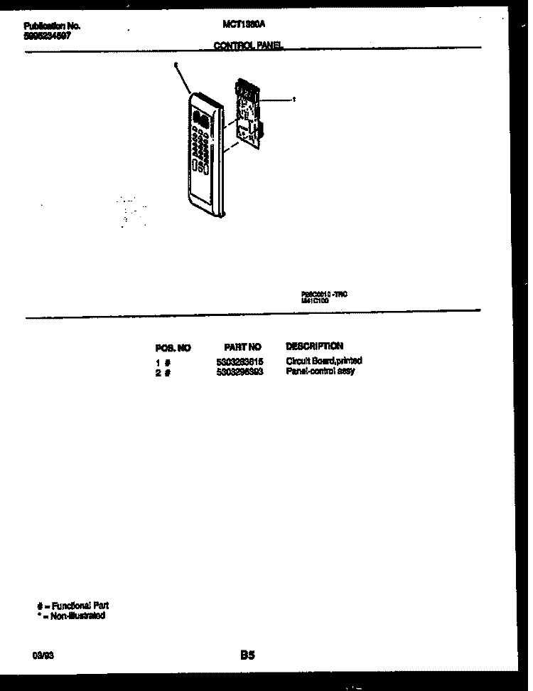 CONTROL PANEL Diagram and Parts List for MCT1380A1  Frigidaire Microwave