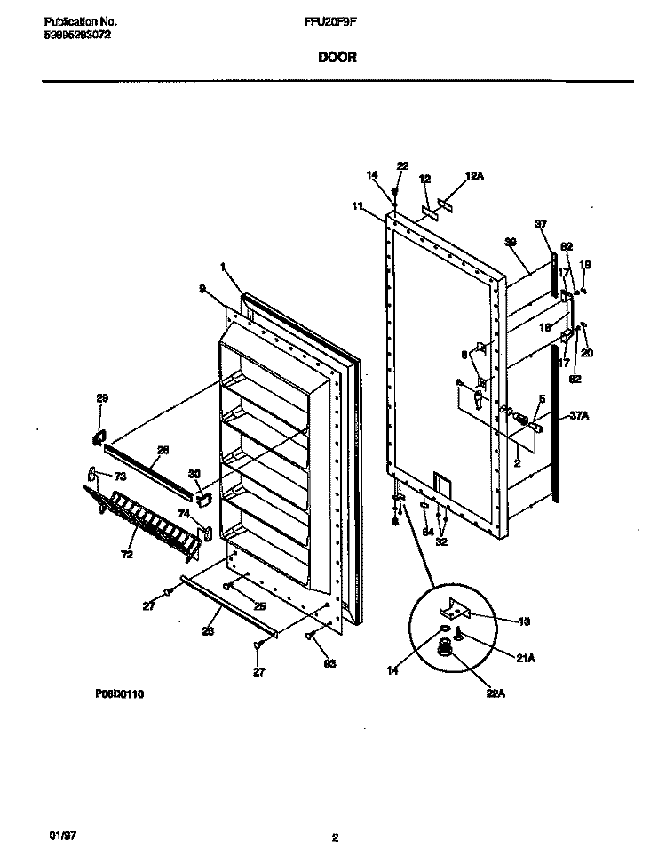 DOOR Diagram and Parts List for FFU20F9FW0  Frigidaire Freezer