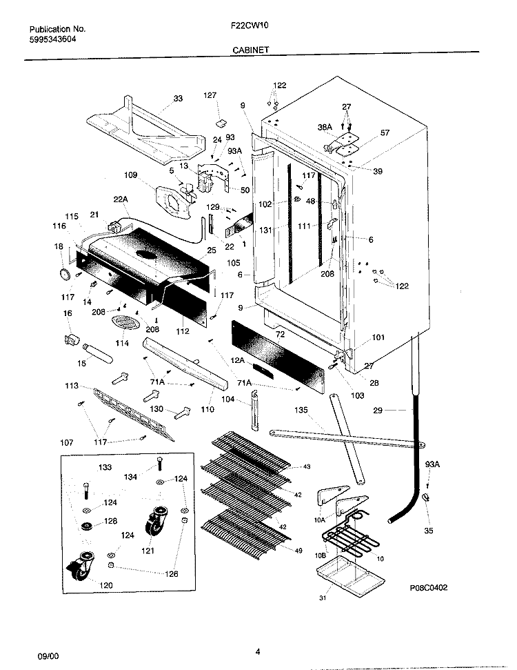 CABINET Diagram and Parts List for F22CW10  Frigidaire Freezer