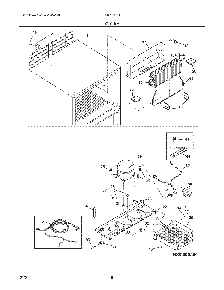 SYSTEM Diagram and Parts List for FRT15IB3AZ4  Frigidaire Refrigerator