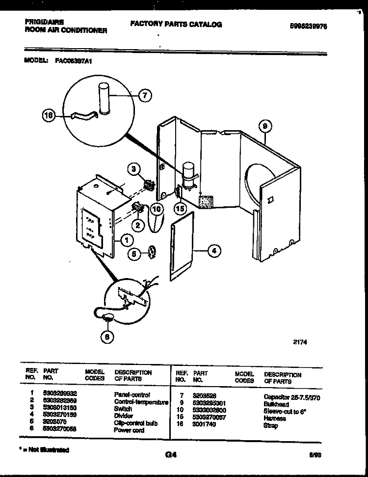 ELECTRICAL PARTS Diagram and Parts List for FAC063S7A1  Frigidaire Air Conditioner