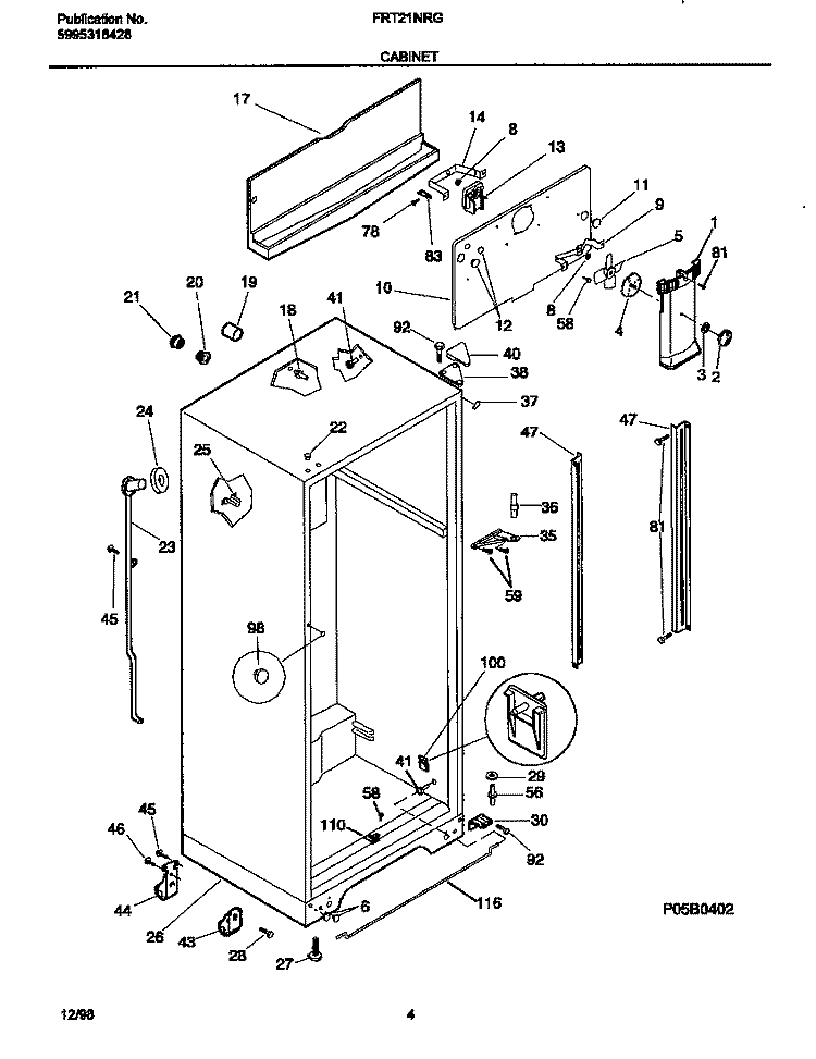 CABINET Diagram and Parts List for FRT21NRGB2  Frigidaire Refrigerator