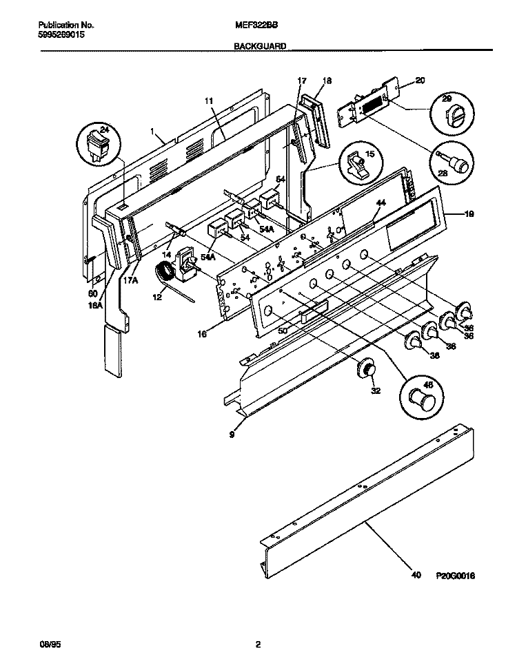 BACKGUARD Diagram and Parts List for MEF322BBWC  Frigidaire Range