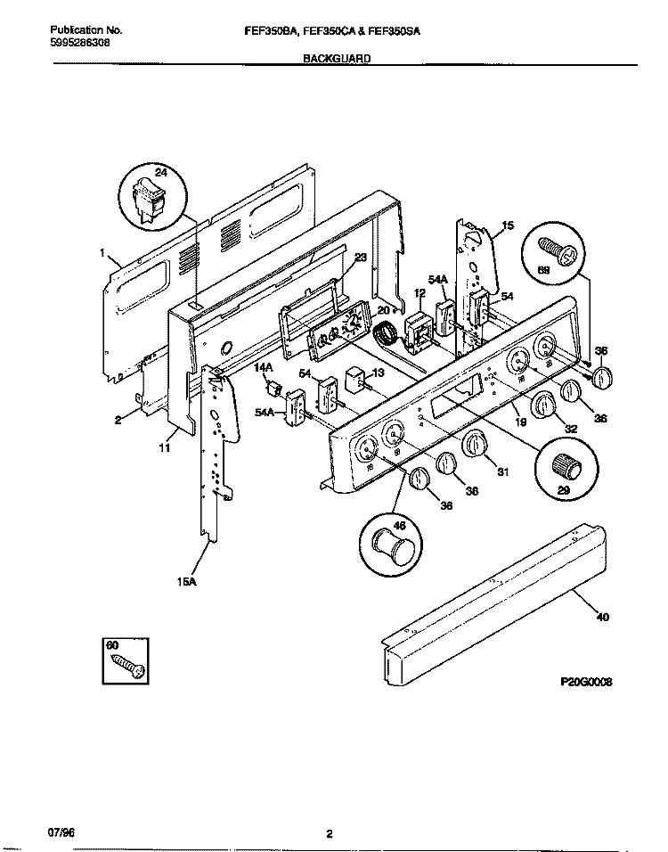 BACKGUARD Diagram and Parts List for FEF350CASG  Frigidaire Range