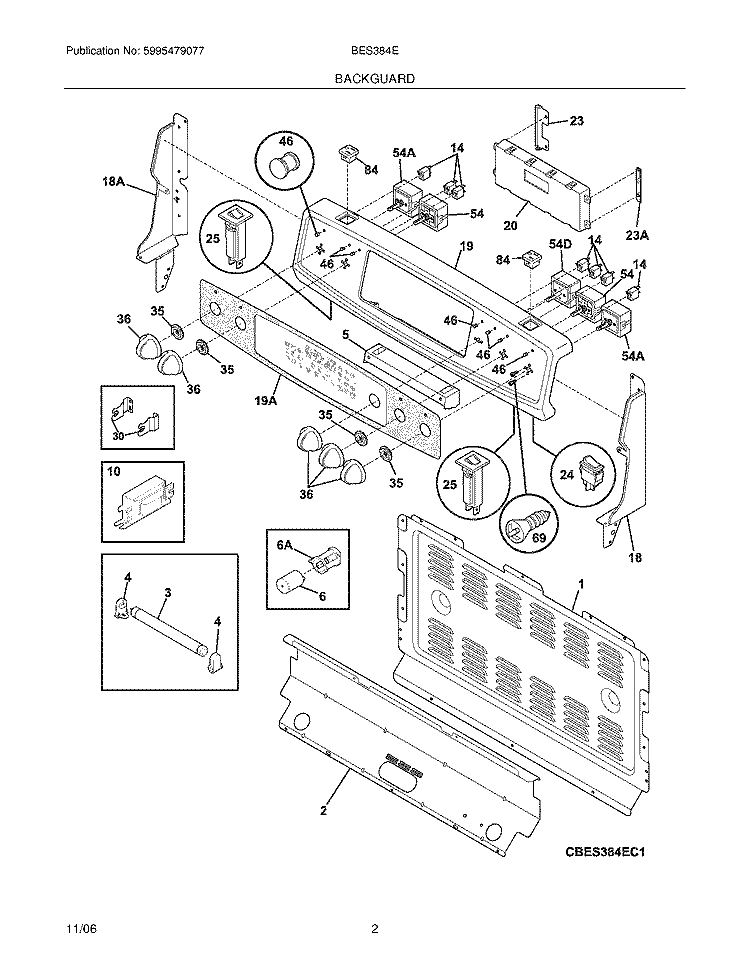 BACKGUARD Diagram and Parts List for BES384ES4  Crosley Range