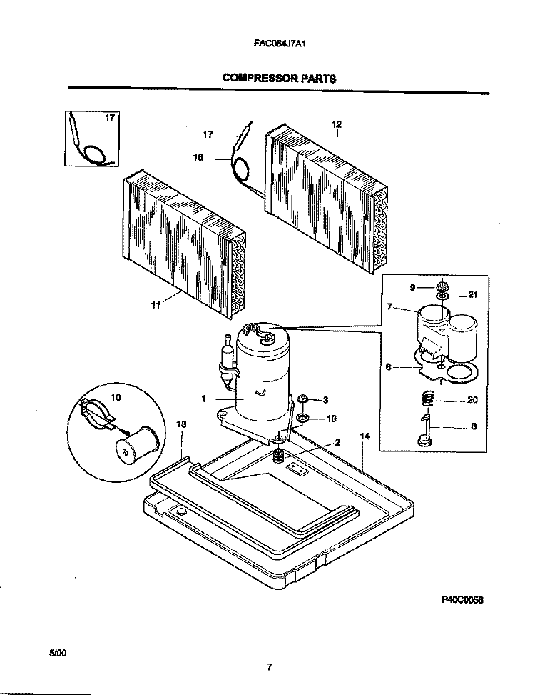 COMPRESSOR PARTS Diagram and Parts List for FAC064J7A3  Frigidaire Air Conditioner