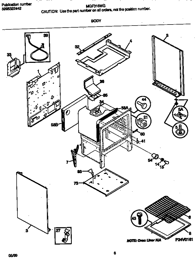 BODY Diagram and Parts List for MGF316WGSC  Frigidaire Range