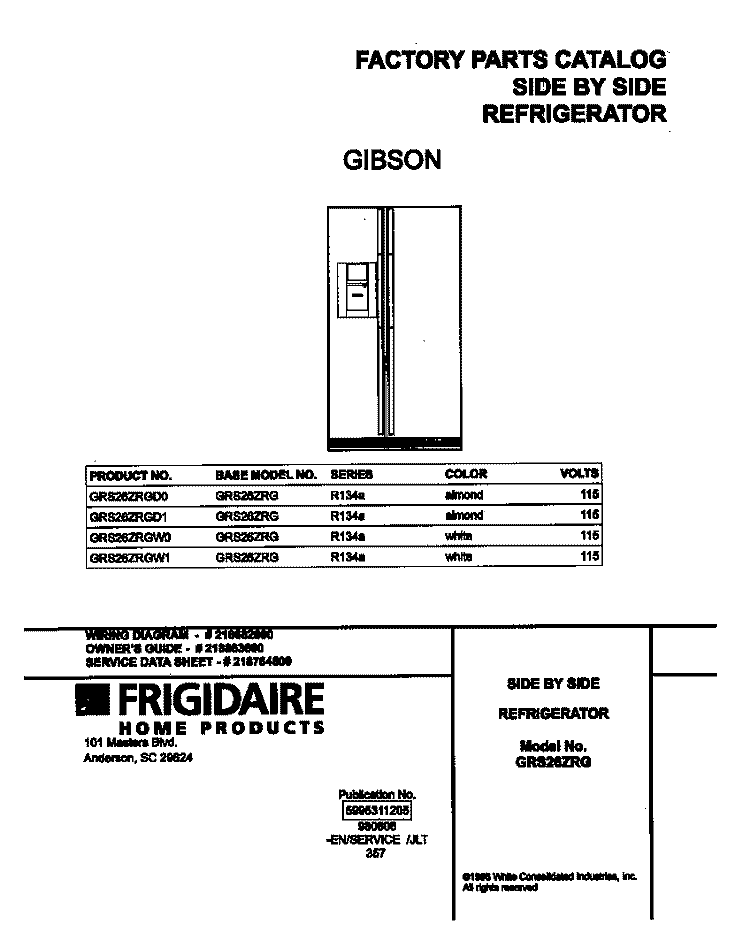 COVER Diagram and Parts List for GRS26ZRGD1  Gibson Refrigerator
