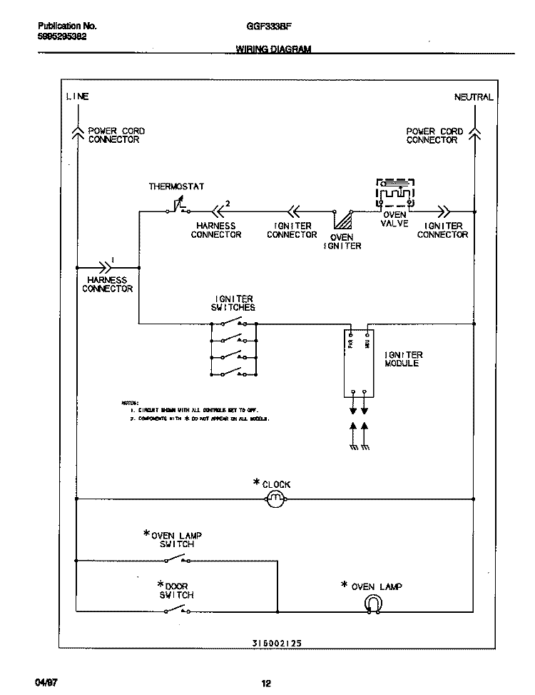 WIRING DIAGRAM Diagram and Parts List for GGF333BFDA  Gibson Range