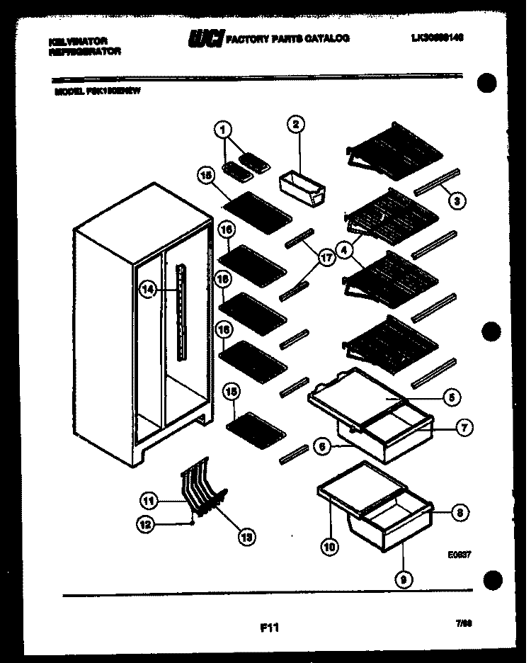 SHELVES AND SUPPORTS Diagram and Parts List for FSK190EN2D  Kelvinator Refrigerator