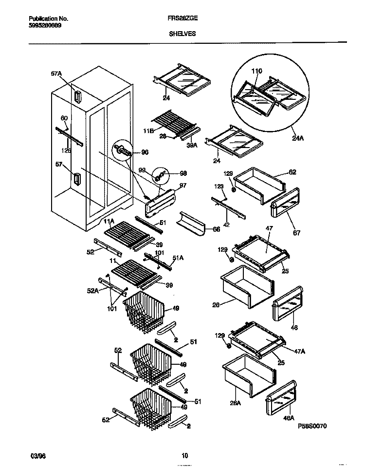 SHELVES Diagram and Parts List for FRS28ZGED0  Frigidaire Refrigerator