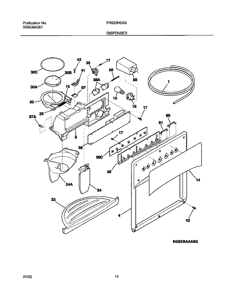DISPENSER Diagram and Parts List for FRS23H5ASB0  Frigidaire Refrigerator