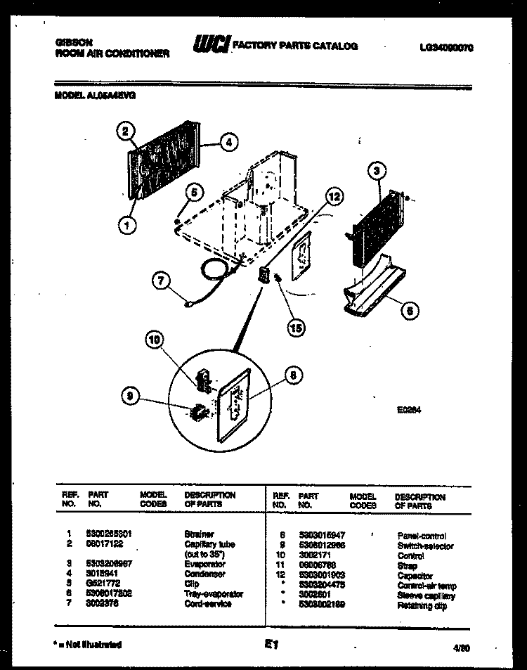 ELECTRICAL PARTS Diagram and Parts List for AL05A4EVG  Gibson Air Conditioner