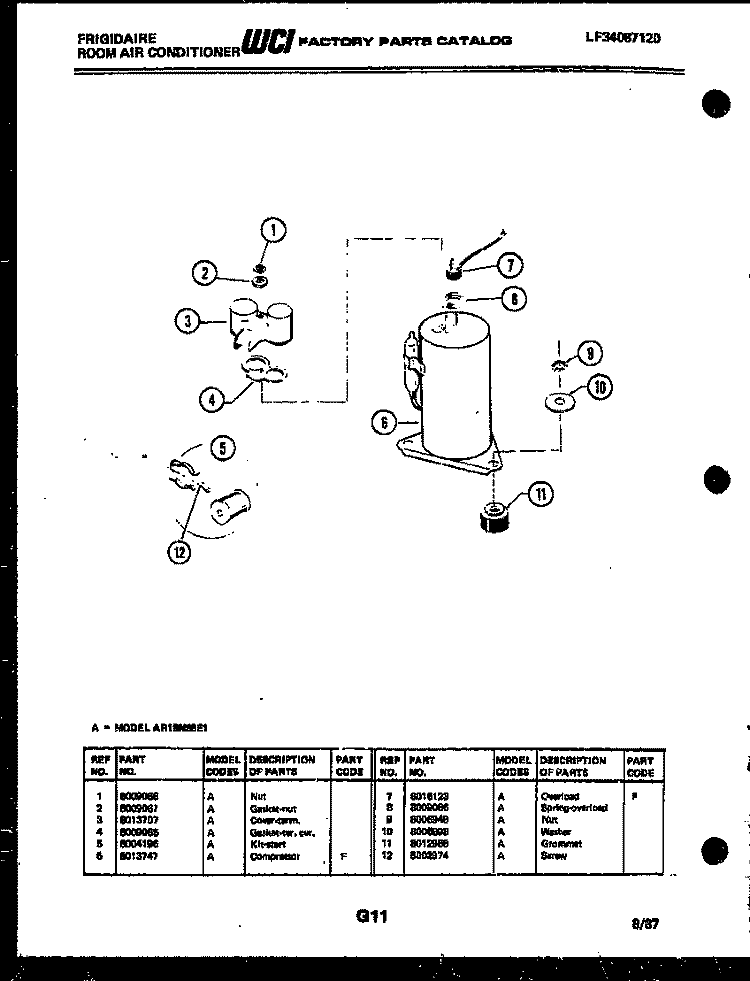 COMPRESSOR PARTS Diagram and Parts List for AR18NS8E1  Frigidaire Air Conditioner