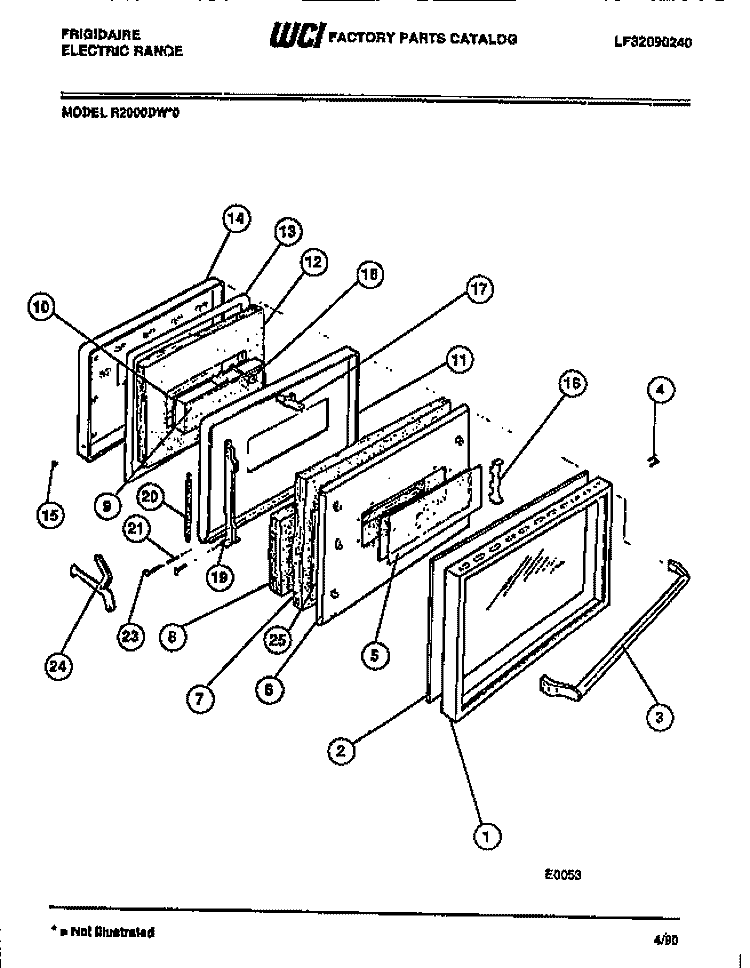 OVEN DOOR PANELS Diagram and Parts List for R2000DL0  Frigidaire Wall Oven