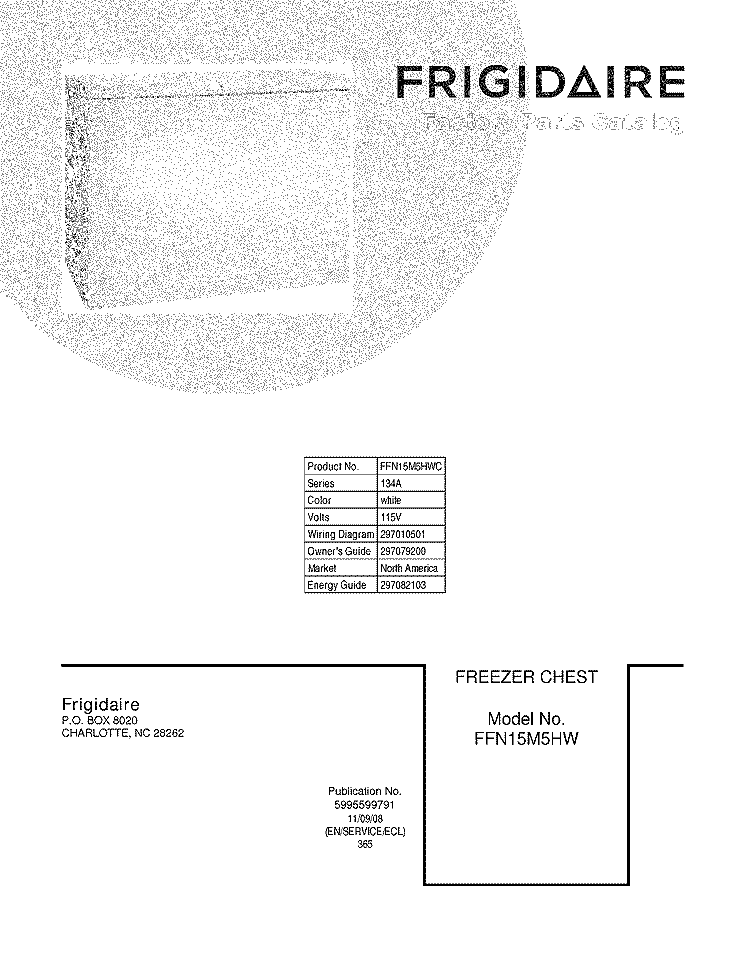 COVER Diagram and Parts List for FFN15M5HWC  Frigidaire Freezer