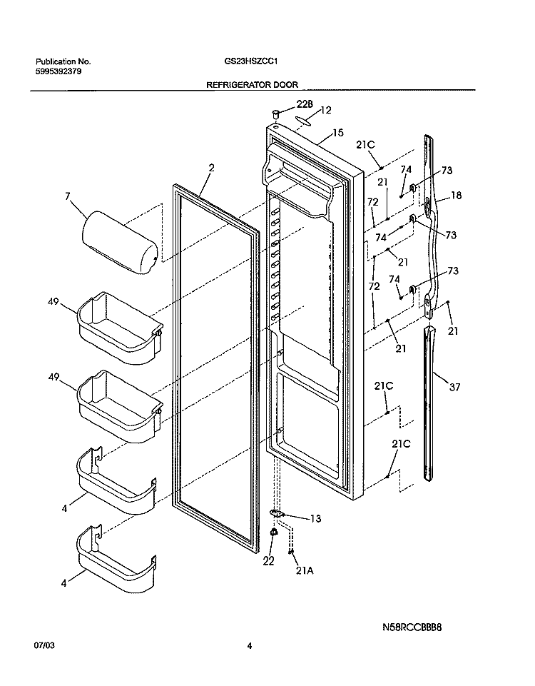 REFRIGERATOR DOOR Diagram and Parts List for GS23HSZCC1  Frigidaire Refrigerator