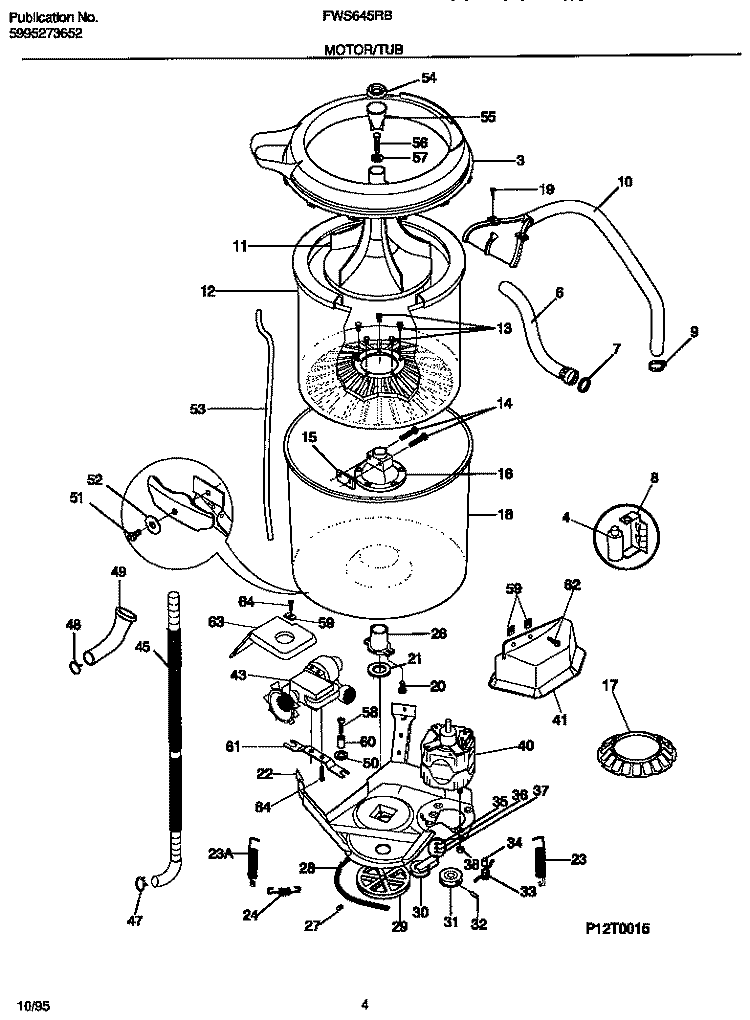 MOTOR / TUB Diagram and Parts List for FWS645RBT2  Frigidaire Washer