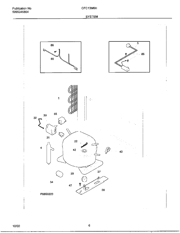 SYSTEM Diagram and Parts List for CFC13M6HW1  Frigidaire Freezer