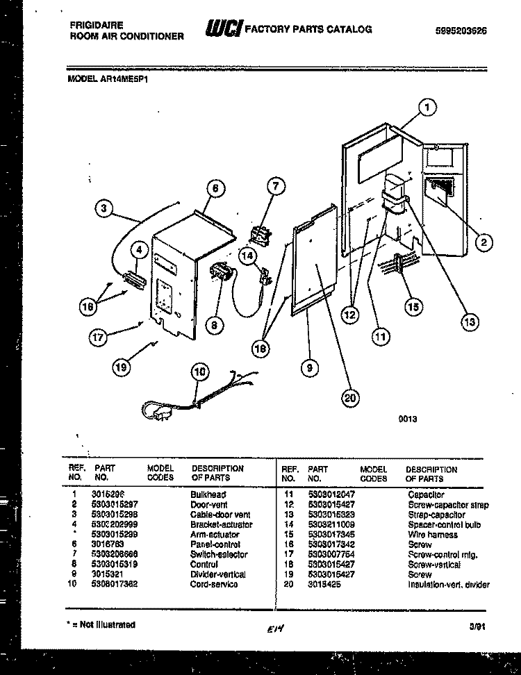 ELECTRICAL PARTS Diagram and Parts List for AR14ME5P1  Frigidaire Air Conditioner