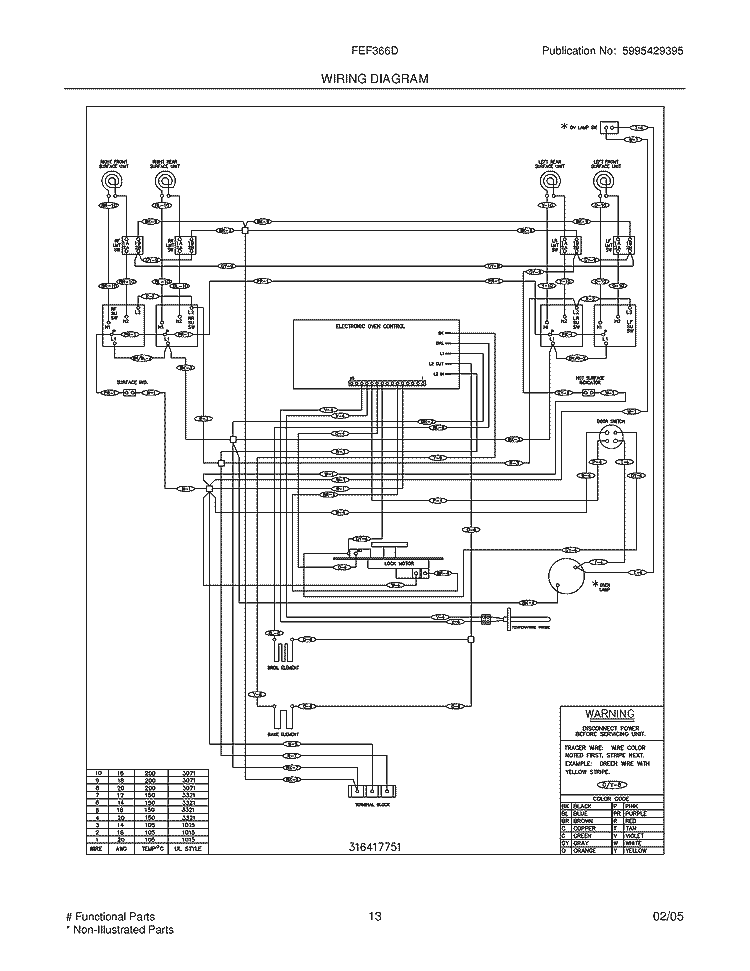 WIRING DIAGRAM Diagram and Parts List for FEF366DSE  Frigidaire Range