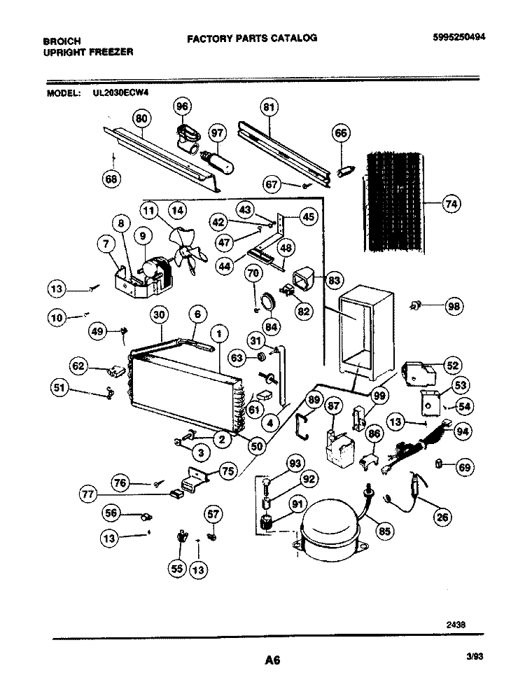 SYSTEM Diagram and Parts List for UL2030ECW4  Electrolux Freezer