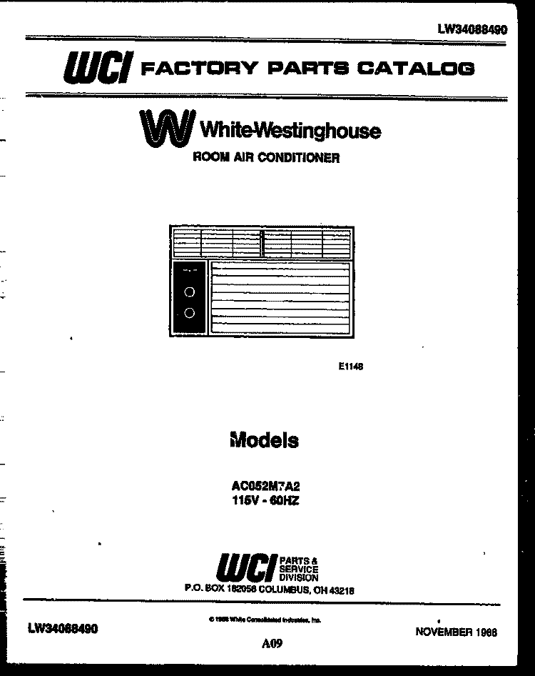 COVER Diagram and Parts List for AC052M7A2  Frigidaire Air Conditioner