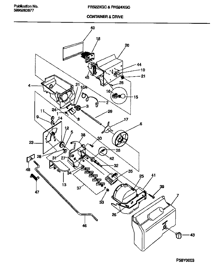 CONTAINER AND DRIVE Diagram and Parts List for FRS22XGCD0  Frigidaire Refrigerator