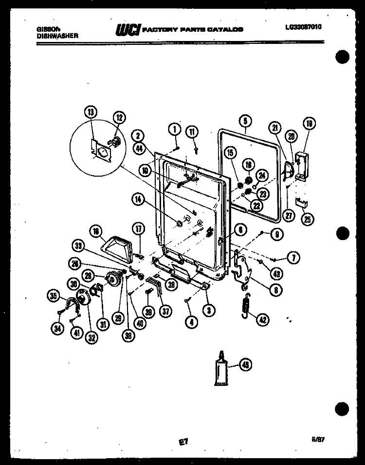 INNER DOOR PARTS Diagram and Parts List for SU24S9TLB  Gibson Dishwasher