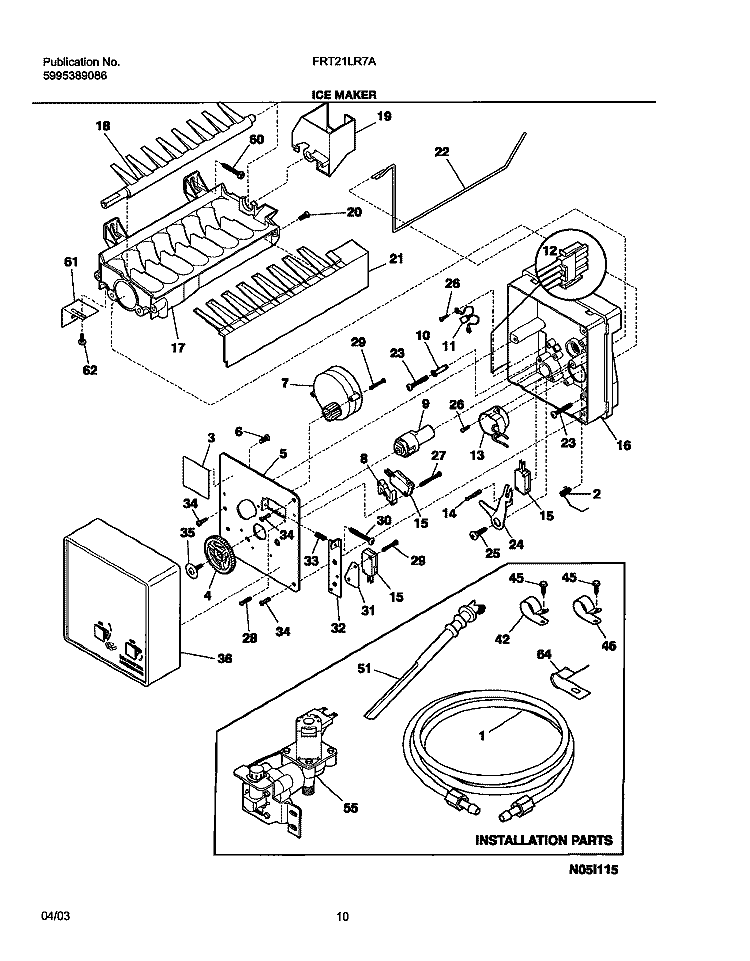 ICE MAKER Diagram and Parts List for FRT21LR7AQ7  Frigidaire Refrigerator