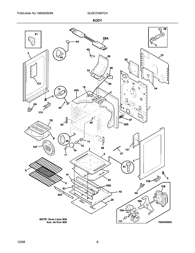 BODY Diagram and Parts List for GLGFZ386FCH  Frigidaire Range