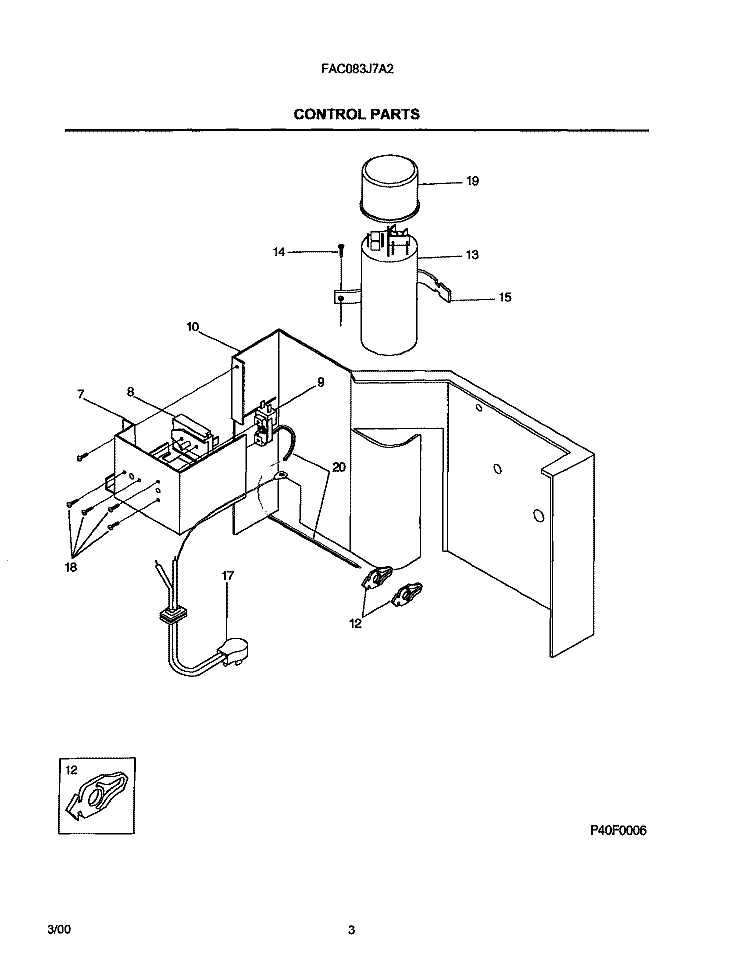 CONTROL PARTS Diagram and Parts List for FAC083J7A2  Frigidaire Air Conditioner