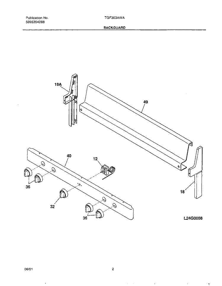 BACKGUARD Diagram and Parts List for TGF303AWA  Tappan Range