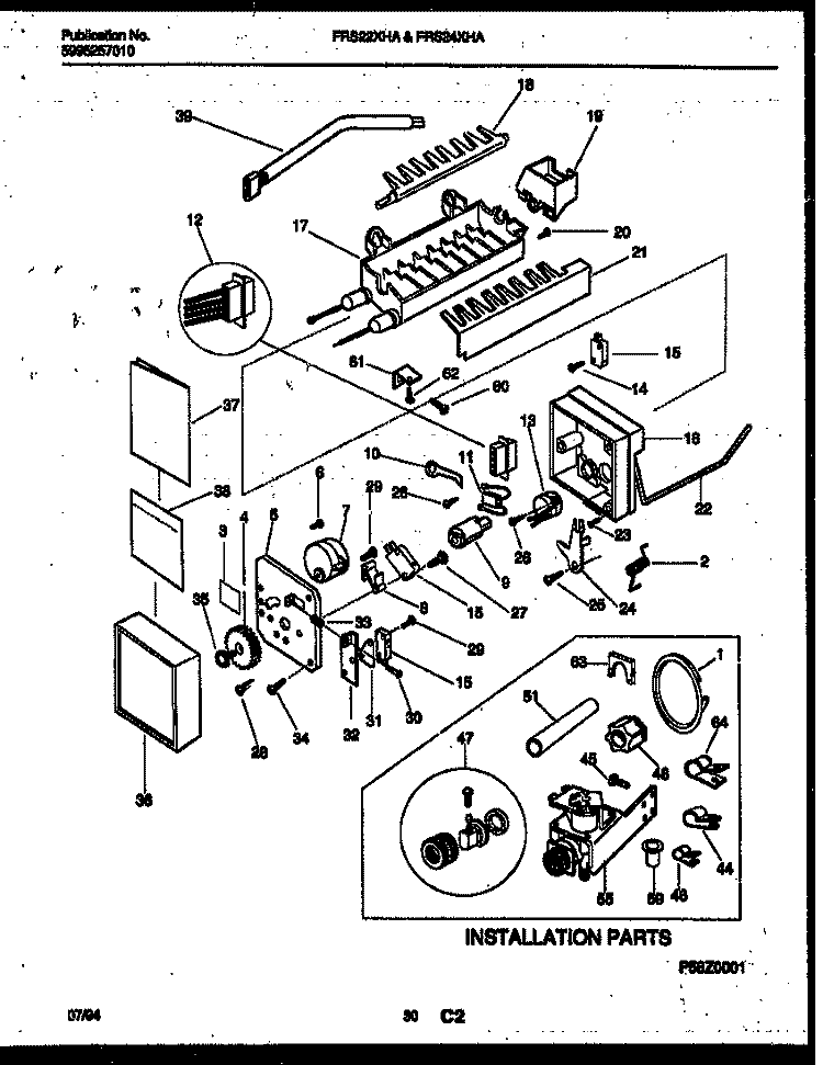 ICE MAKER AND INSTALLATION PARTS Diagram and Parts List for FRS24XHAB1  Frigidaire Refrigerator