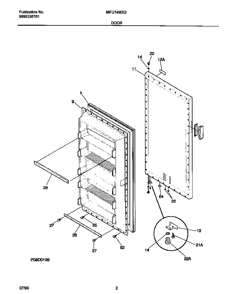 DOOR Diagram and Parts List for MFU14M2GW1  Frigidaire Freezer