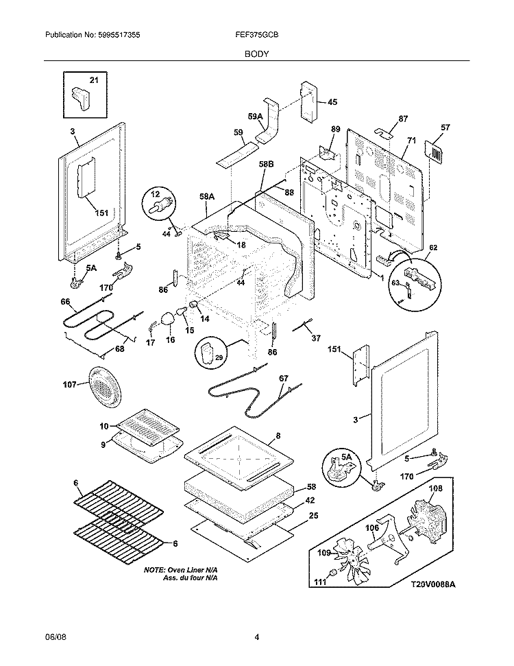 BODY Diagram and Parts List for FEF375GCB  Frigidaire Range