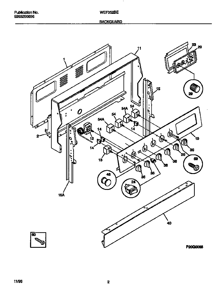 BACKGUARD Diagram and Parts List for WEF352BEDC  Frigidaire Range