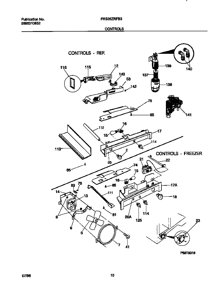 CONTROLS Diagram and Parts List for FRS26ZRFB3  Frigidaire Refrigerator