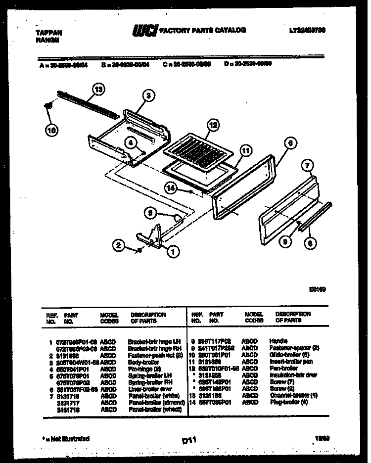 BROILER DRAWER PARTS Diagram and Parts List for 30-2538-66-05  Tappan Range