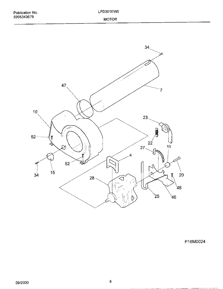 MOTOR Diagram and Parts List for LFD301EW0  Frigidaire Dryer
