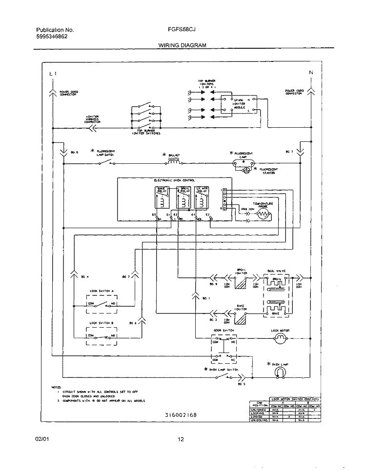 WIRING DIAGRAM Diagram and Parts List for FGFS68CJBA  Frigidaire Range