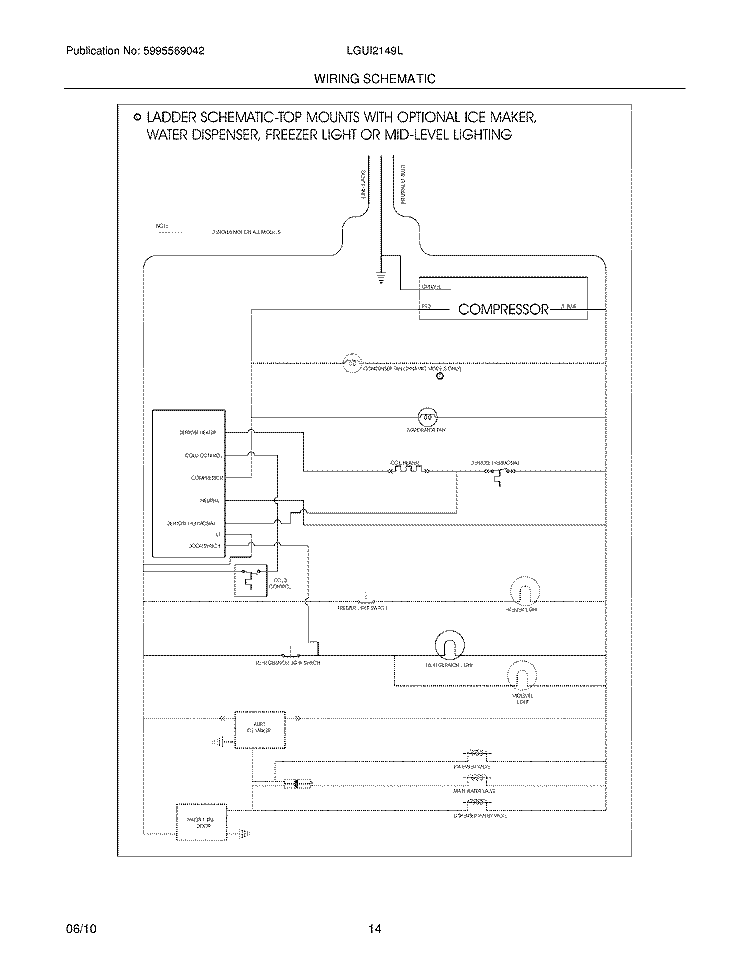 WIRING SCHEMATIC Diagram and Parts List for LGUI2149LE0  Frigidaire Refrigerator
